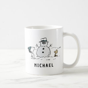 Caneca De Café Amendoins   Snoopy & Woodstock Snowman   Adicionar
