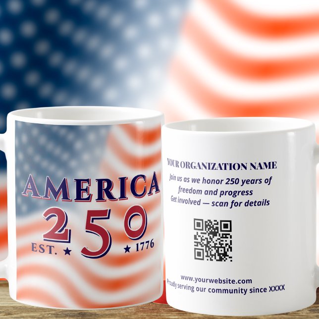 Caneca De Café America 250 1776 2026 Custom QR Code Patriotic (AMERICA 250 1776 2026 Custom Text & QR Code Patriotic Giveaway Commemorative Gift Coffee Mug)