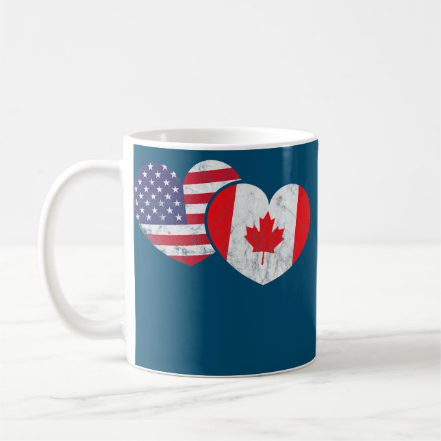 Caneca De Café América Canadá Heart Flag American Canada (Esquerda)