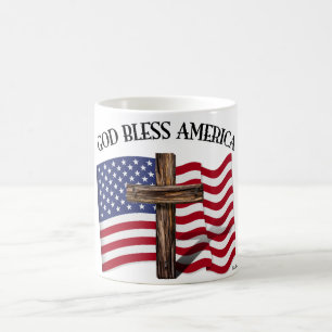 Caneca De Café AMÉRICA deus abençoe com robusta bandeira cruzada 