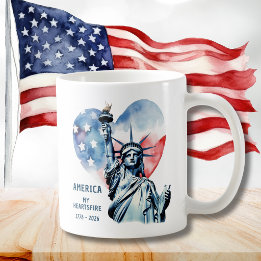 Caneca De Café América Meu Fogo no Coração 1776-2026 Patriótico