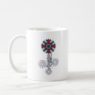 Caneca De Café América Patriótica Flor Fogos de Artifício Design 