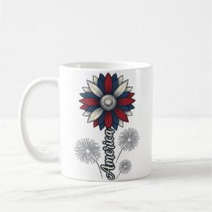 Caneca De Café América Patriótica Flor Fogos de Artifício Vetor D