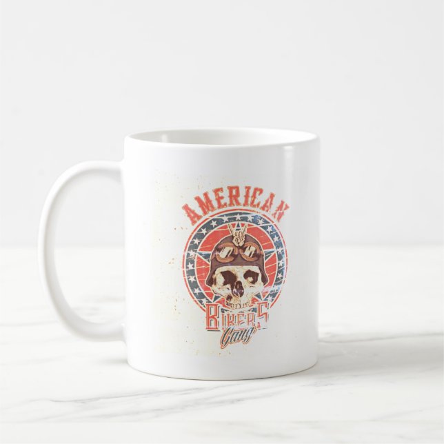Caneca De Café American Biker Gang Retro Skull Tee (Esquerda)