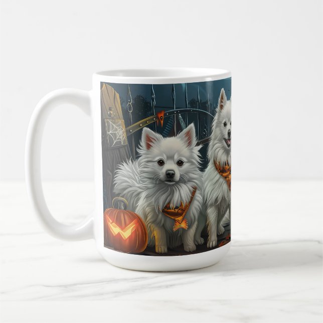 Caneca De Café American Eskimo Halloween Spooky (Esquerda)