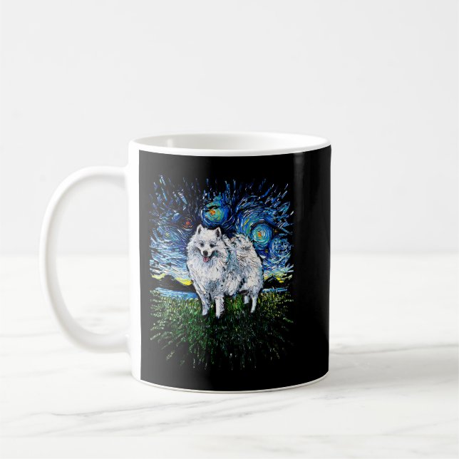 Caneca De Café American Eskimo Japonês Spitz Starry Night Dog Ar (Esquerda)