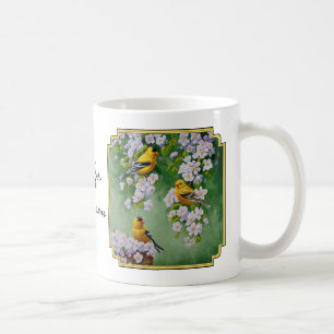 Caneca De Café American Goldfinches & Pink Apple Blossoms