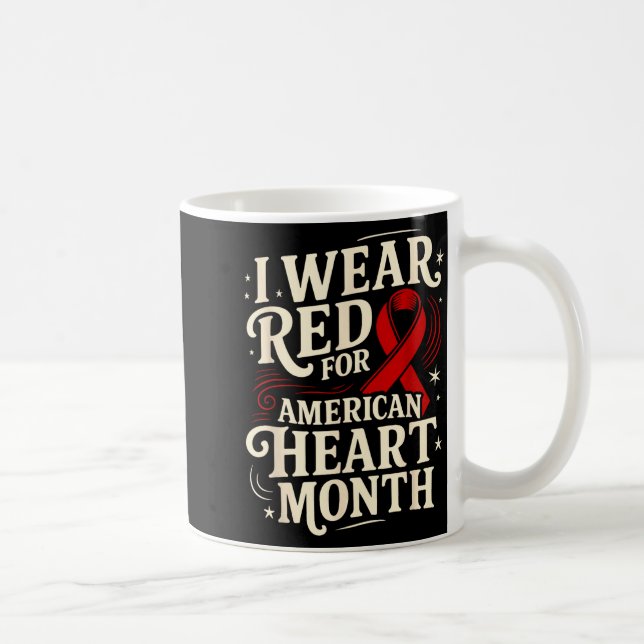 Caneca De Café American Heart Disease Awareness Month Ribbon Red  (Direita)