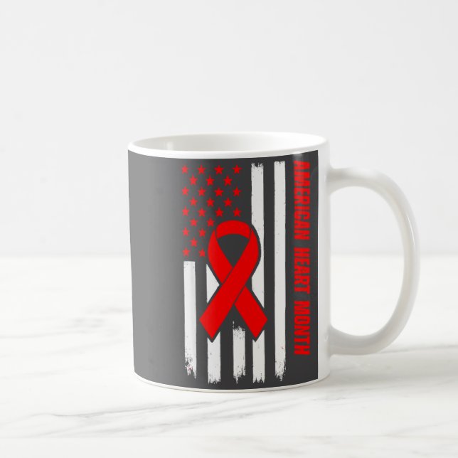 Caneca De Café American Heart Disease Awareness Month Ribbon Red  (Direita)