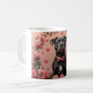 Caneca De Café American Staffordshire com Rosas -Dia dos Namorado