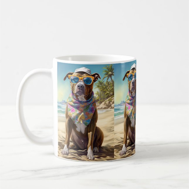 Caneca De Café American Staffordshire na praia, presente de verão (Esquerda)