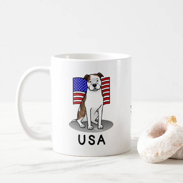 Caneca De Café American USA Flag Pit Bull (lt brindle white 3) (Com Donut)