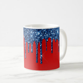 Caneca De Café Americana Red Blue Glitter Drip
