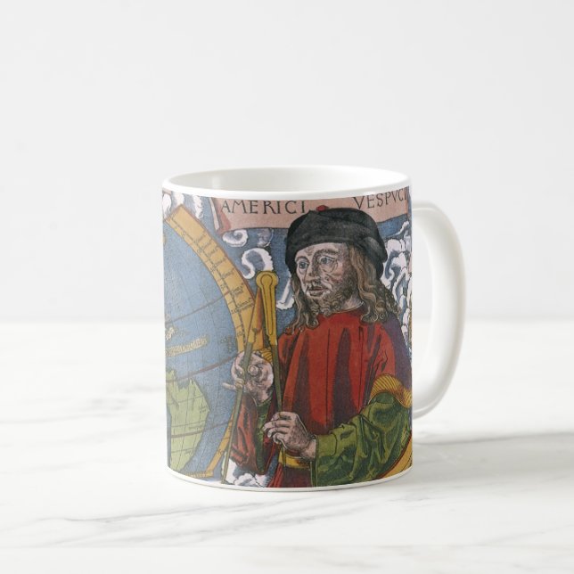 Caneca De Café Amerigo Vespucci Explorer em um mapa das Américas (Frente Esquerda)