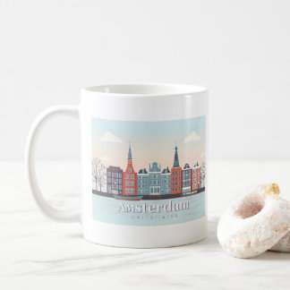 Caneca De Café Amesterdã Países Baixos Damrak Pastel Viagem Desig