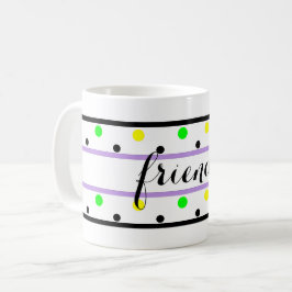 Caneca De Café Amigos Bolinhas verdes amarelas roxas