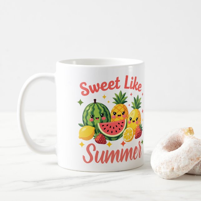 Caneca de Café Amigos Frutas Fofas Como Verão (Com Donut)