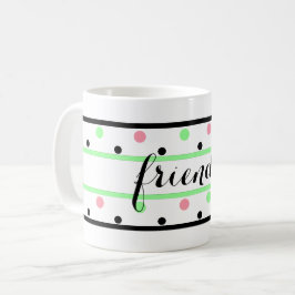 Caneca De Café Amigos Mint Bolinhas Rosa Verde