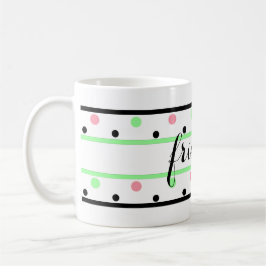 Caneca De Café Amigos Mint Bolinhas Rosa Verde