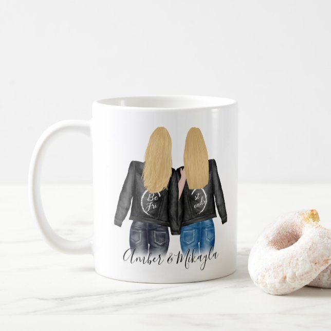 Caneca De Café Amizade BFF Besties Blonde Hair Blonde Amigos (Com Donut)