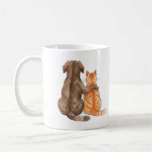 Caneca De Café Amizade de Cachorro e Gato Aquarela