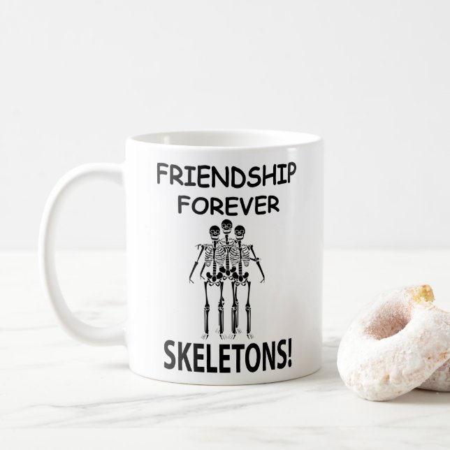 Caneca De Café Amizade de Esqueleto para Sempre Esqueleto Diverti (Com Donut)