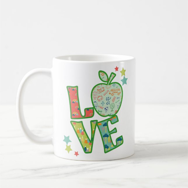 Caneca De Café Amo Escola Maçã, De volta à Escola (Esquerda)