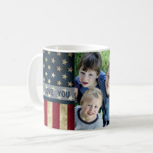 Caneca De Café Amo-Te A Foto De Bandeira Militar Do Avô Americano