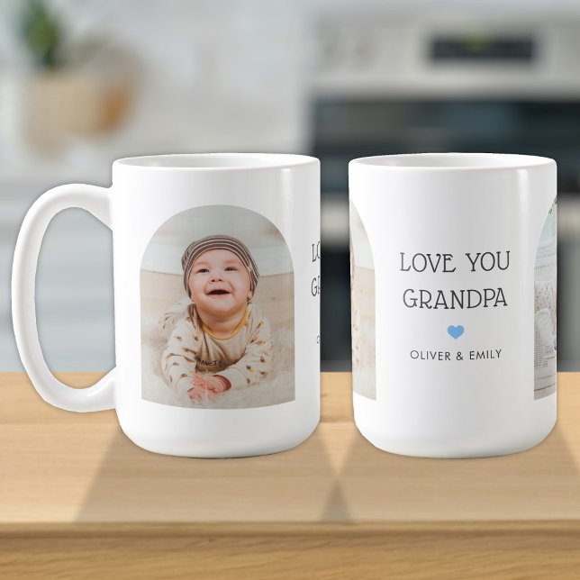 Caneca De Café Amo-Te Avô 2 Arch Fotográfico e Nome 15 oz (Criador carregado)
