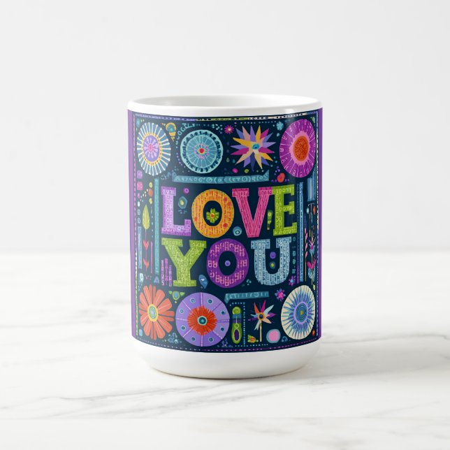 Caneca De Café Amo-te, design de colheita colorido. (Centro)