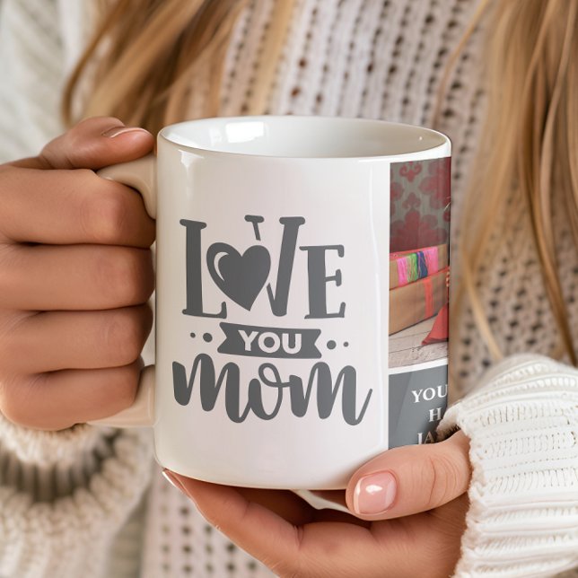 Caneca De Café Amo-Te, Mãe, Cinza Dia de as mães Presente (Criador carregado)