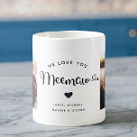 Caneca De Café Amo-te, Meemaw Hearts Personalizado, Duas Fotograf<br><div class="desc">Simples e doce caneca de café com duas fotos para a vovó: O roteiro com letra de mão lê NÓS AMAMOS VOCÊS COM bonito corações floresce sobre seus nomes. Personalize com suas duas fotos favoritas e faça disso um presente moderno e moderno para uma avó amada.</div>