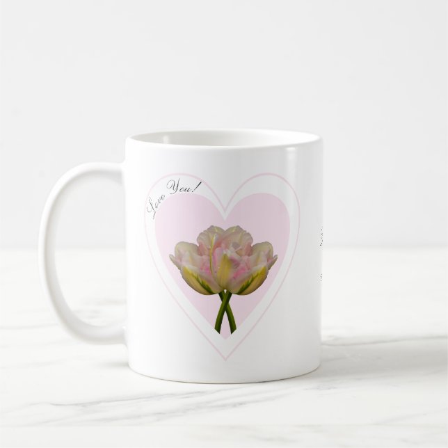 Caneca De Café Amo-te Tulipas no Coração Rosa (Esquerda)