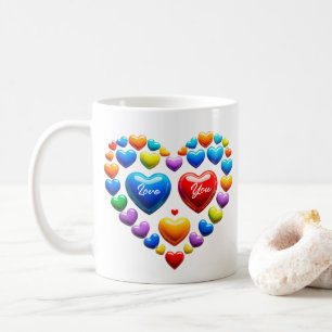 Caneca De Café Amo você com corações coloridos