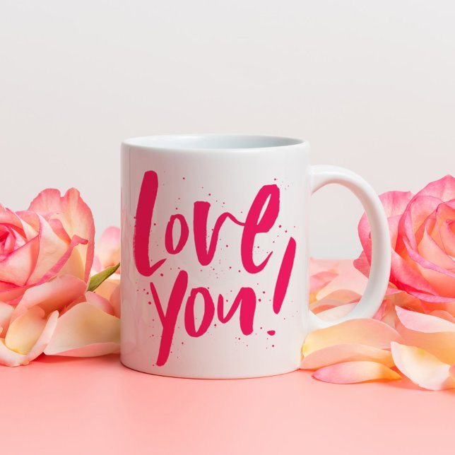 Caneca De Café Amo você Dia de os namorados rosa ousado (Criador carregado)
