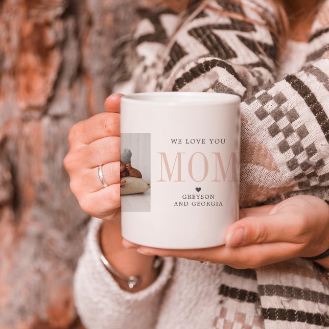 Caneca De Café Amo Você Mamãe | Colagem de Duas Fotos (Criador carregado)