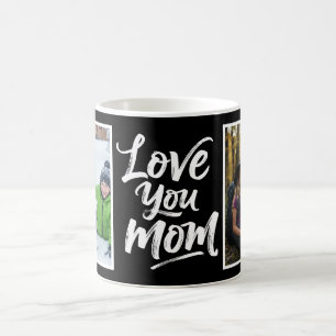 Caneca De Café Amo Você Mamãe Dois Foto Pincel Script preto branc