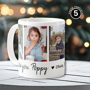 Caneca De Café Amo Você Nomes dos Netos Poppy Colagem de 5 Fotos