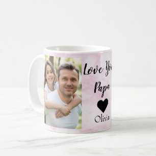 Caneca De Café Amo Você Papai   Texto Manuscrito com Duas Fotos