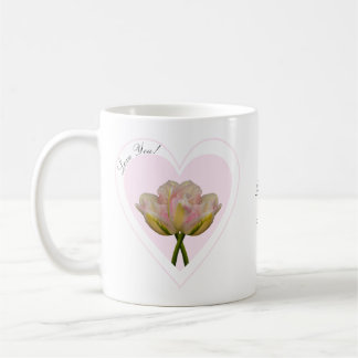 Caneca De Café Amo Você Tulipas em Coração Rosa