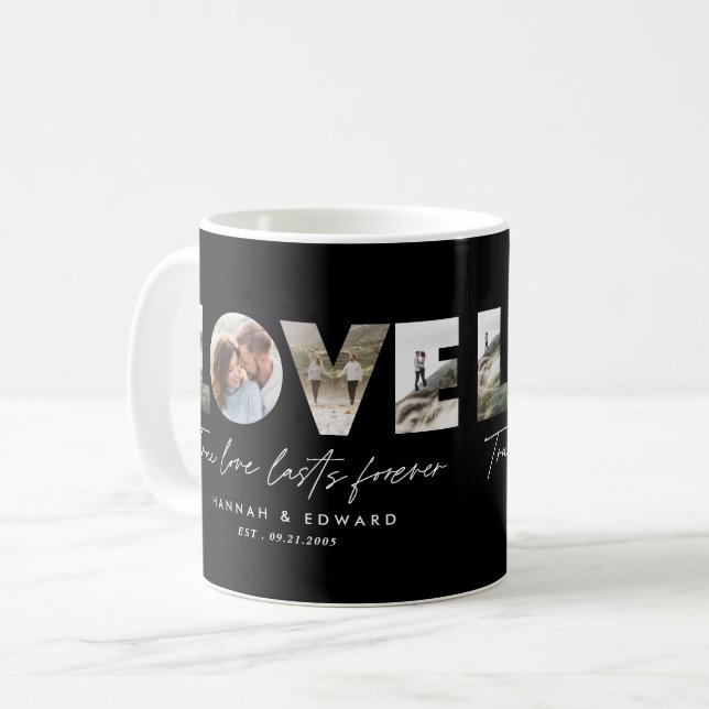 Caneca De Café Amor 4 foto moderna e mínima negra personalizada (Frente Esquerda)