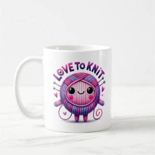 Caneca De Café Amor a Knit Cotação Bola Púrpura Rosa-Rosa-Bonita