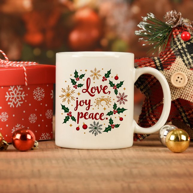 Caneca De Café Amor, Alegria, Paz - Espírito de Natal (Criador carregado)