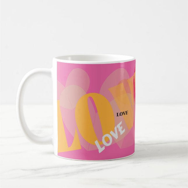Caneca De Café Amor, amor, amor, rosa, amarelo, namorados (Esquerda)