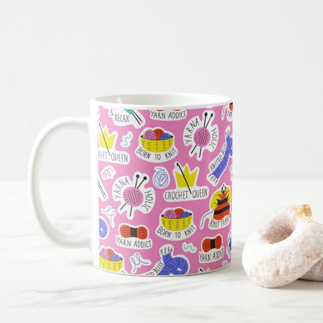 Caneca De Café Amor ao Tricô e Crochê (Com Donut)