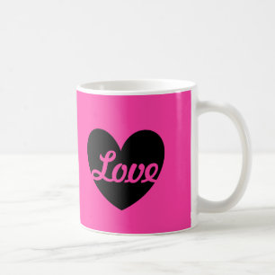 Caneca De Café "Amor" Coração negra a rosa fuchsia