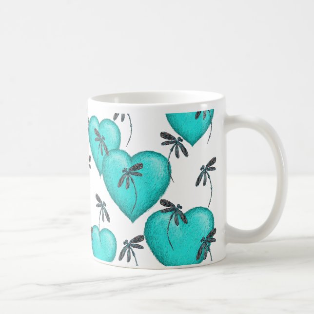 Caneca De Café Amor Corações e Dragões Turquesa (Direita)