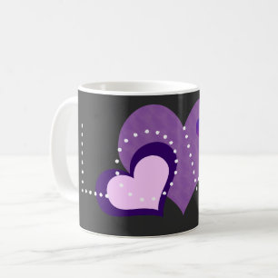 Caneca De Café Amor Corações Roxos