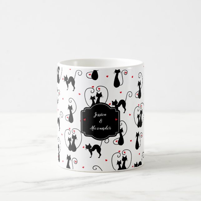 Caneca De Café Amor de Gato Negro Personalizado (Centro)