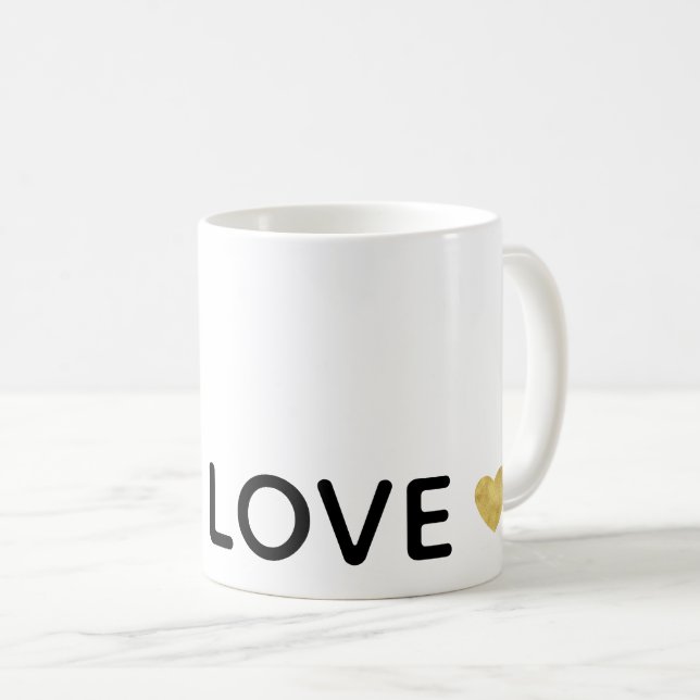 Caneca De Café Amor Dourado Coração (Frente Esquerda)